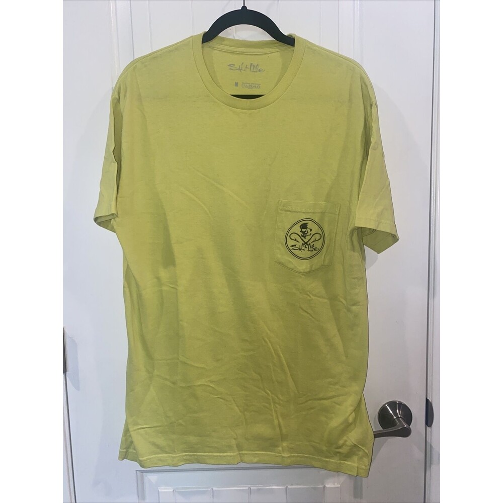 Salt Life shirt surf shirt Skeleton Yellow M beach fisherman pirate skull VTG